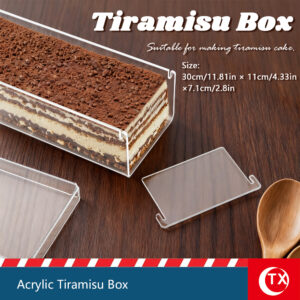 Acrylic Tiramisu Box, Clear Rectangular Dessert Container with Removable Divider, Food-Safe Acrylic Cake Tray for Home Baking, Bakery & Dessert Shop Use