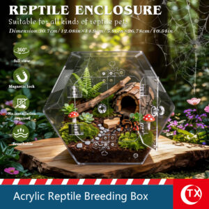 TX Diamond-Shape Jumping Spider Enclosure | Crystal Clear Vertical Reptile Habitat with Magnetic Safety Door | Fully Assembled Breeding Tank for Mantis & Arboreal Pets