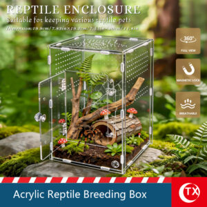 TX Acrylic Jumping Spider Enclosure - 360° Clear Vertical Reptile Terrarium with Magnetic Lock - Flat Pack Easy Assembly Habitat for Mantis & Small Insects