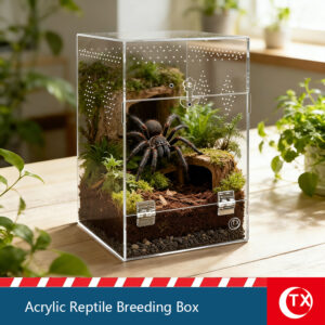 TX Escape-Proof Acrylic Jumping Spider Enclosure | 360° Clear View Micro Reptile Habitat | Breathable Breeding Box for Mantis, Scorpions & Small Insects