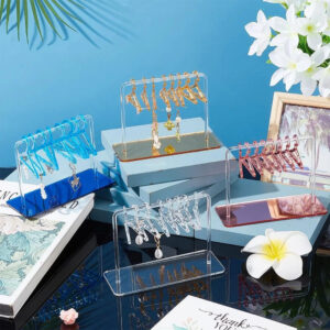Clear Acrylic Earring Holder Stand, Mini Clothes Hanger Jewelry Display for Studs & Dangle Earrings, Mirror Base Jewelry Organizer
