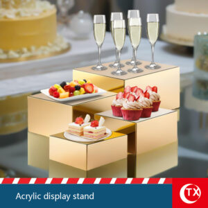 Mirror Acrylic Cube Display Stand Set | 4pcs Stackable Dessert & Jewelry Riser for Wedding, Party & Retail Display