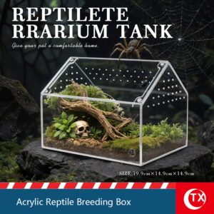 TX House-Shaped Gabled Acrylic Reptile Terrarium - Gabled Ventilation Grow-out Habitat for Juvenile Geckos, Tarantulas, Mantis, and Spiders