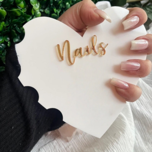 Nail Art Photo Prop | Heart Shaped Acrylic Display with Gold 'Nails' Text for Instagram  Nail Art Photography