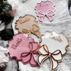 Bow Design Acrylic Nail Photo Prop with 3D "Nails" Lettering, Nail Art Display Board for Salon & Content Creation