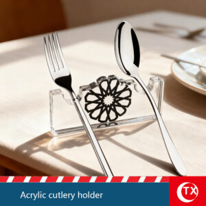 TX Islamic Geometric Pattern Acrylic Cutlery Rack, Arabic Style Table Decoration with Blessings, Cutlery Storage Rack, Knife, Fork, and Spoon Holder. Suitable for homes, restaurants, and cafes. Stable base. Ideal for festive dinners, parties, and celebrations.