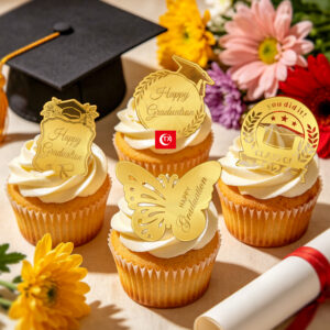Gold Mirror Acrylic Graduation Cupcake Toppers - 2026 Class of Congrats Grad Dessert Picks, Happy Graduation Cake Decorations for High School & College Graduation Party Supplies