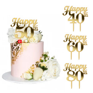Gold Acrylic Birthday Cake Topper 40/50/60/80 Age Number Style Universal Happy Birthday Topper Party Decoration