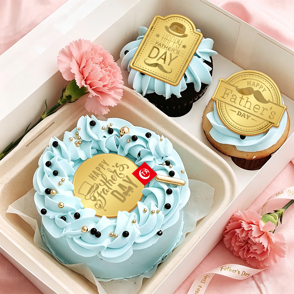 Father's Day Party Cake Decorations, Mirror Gold Acrylic Dad Themed Cupcake Toppers, Baking Picks Set - Image 3