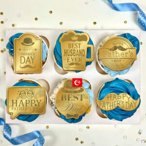 Father's Day Party Cake Decorations, Mirror Gold Acrylic Dad Themed Cupcake Toppers, Baking Picks Set