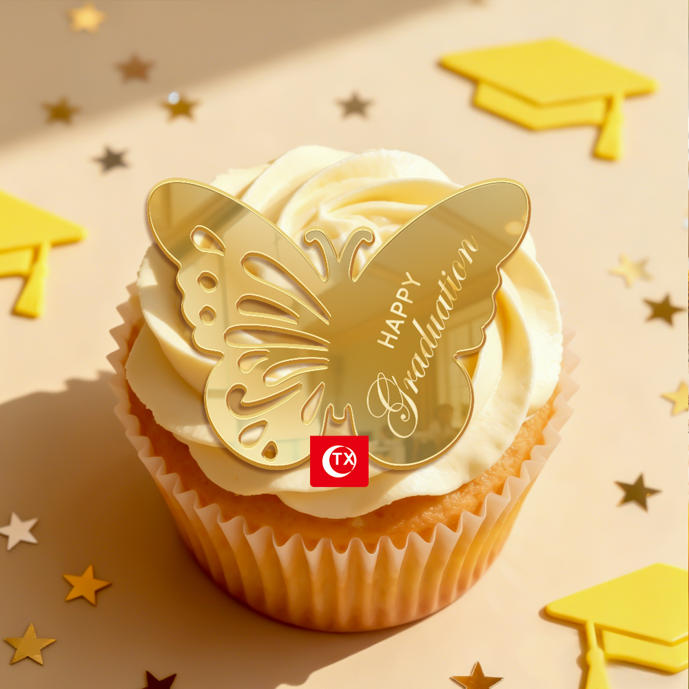 Gold Mirror Acrylic Graduation Cupcake Toppers - 2026 Class of Congrats Grad Dessert Picks, Happy Graduation Cake Decorations for High School & College Graduation Party Supplies - Image 2