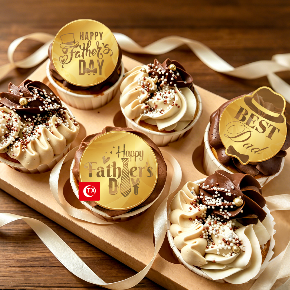 Father's Day Party Cake Decorations, Mirror Gold Acrylic Dad Themed Cupcake Toppers, Baking Picks Set - Image 5