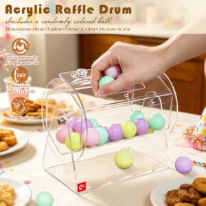 Clear Acrylic Raffle Drum with Colorful Balls, 360° Rotatable Transparent Lottery Tumbler, Shatterproof Spinning Raffle Box for Party Games, Bingo, Office Raffles, Charity Events, Classroom Activities